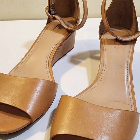 J Crew Tan Leather Open-Toe Wedge Wrap Ankle  Sandals Size 8 - Picture 5 of 12